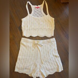 Z supply two piece cream knitted crop top and shorts set
